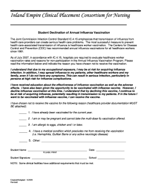 Student Influenza Vaccination Declination Form