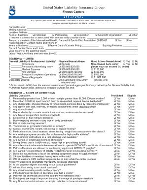 US Fitness Center Liability Insurance Application