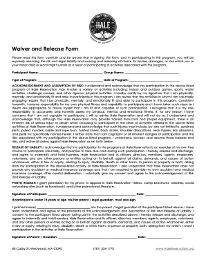 Waiver and Release Form for Hale Reservation Activities