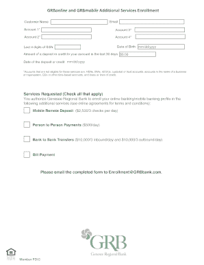 Genesee Regional Bank Additional Services Enrollment Form
