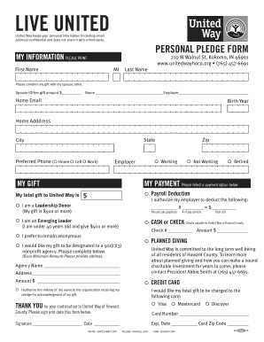 United Way Personal Pledge Form