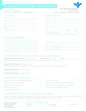 Pulmonary Function and Allergy Test Request Form