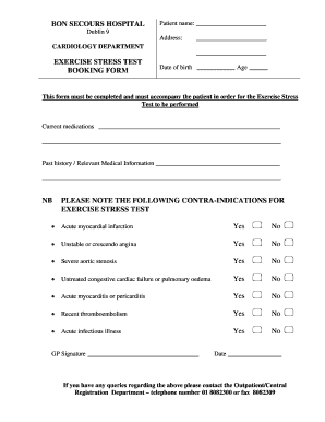 Exercise Stress Test Booking Form