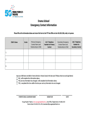 Drama School Emergency Contact Form