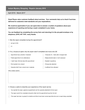 Great Places Repair Service Feedback Form