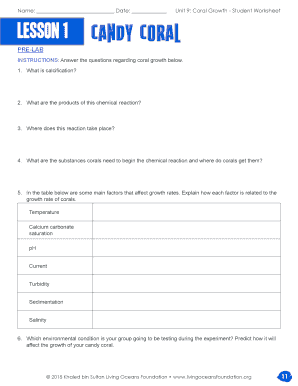 Coral Growth Student Worksheet