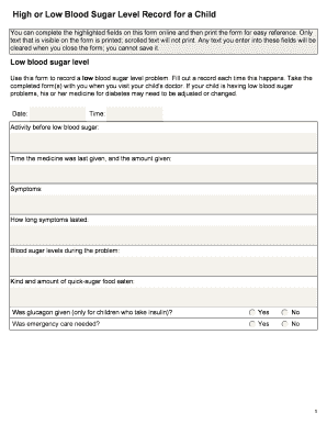Child Blood Sugar Level Record Form