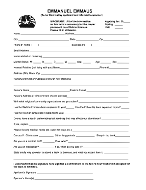 Walk to Emmaus Application Form