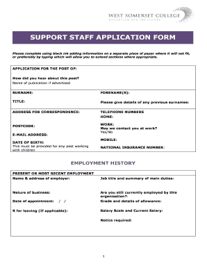 Support Staff Application Form