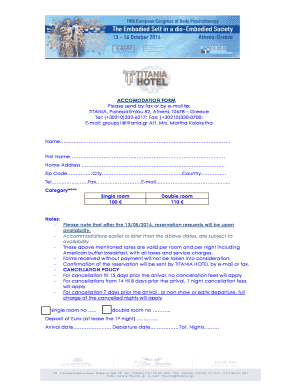Titania Hotel Accommodation Form