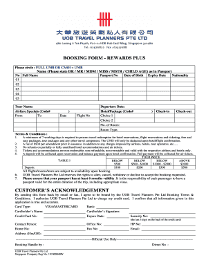 UOB Travel Rewards Booking Form