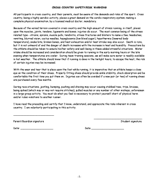 Cross Country Safety and Risk Warning Form