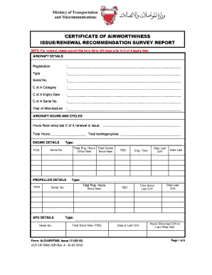 Certificate of Airworthiness Issue/Renewal Survey Report