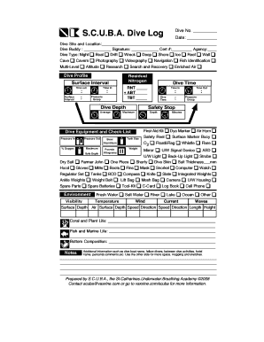 SCUBA Dive Log Form