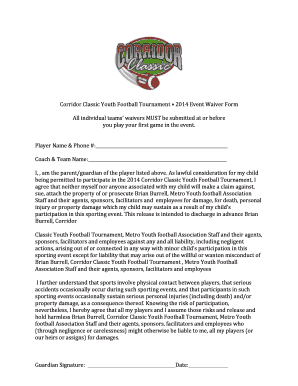 2014 Corridor Classic Youth Football Waiver Form