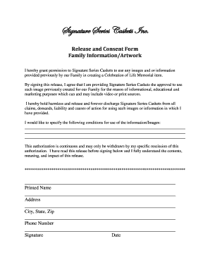 Signature Series Caskets Release and Consent Form