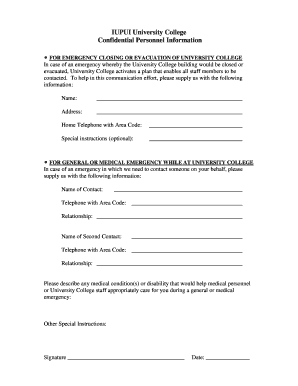 IUPUI University College Emergency Contact Form