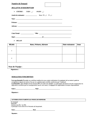 BULLETIN D'INSCRIPTION