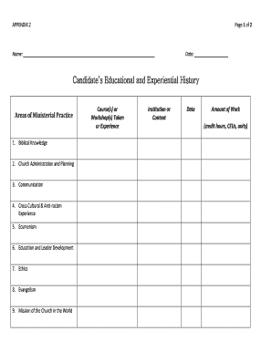 Ministerial Practice Experience Form