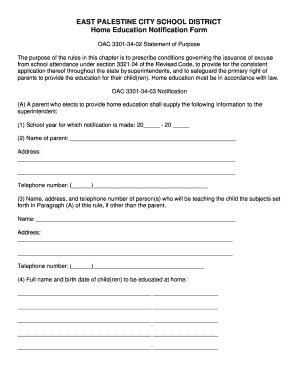 Ohio Home Education Notification Form