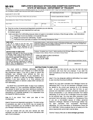 Michigan W-4 Employee's Withholding Exemption Certificate
