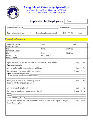 Veterinary Employment Application