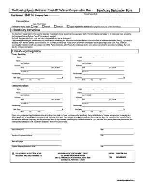 Housing Agency Retirement Trust 457 Beneficiary Designation Form