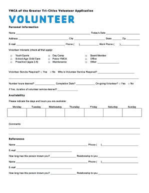 YMCA Volunteer Application Form