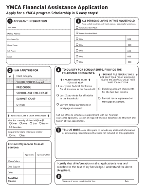 YMCA Financial Assistance Application