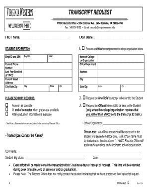 Virginia Western Community College Transcript Request Form
