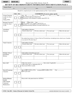 Student Information Documentation Form