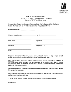 Health Savings Account Employee Deduction Form