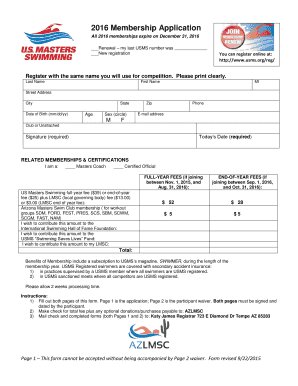 2016 US Masters Swimming Membership Application