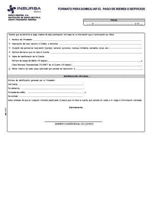 Formato para Domiciliar el Pago de Bienes o Servicios