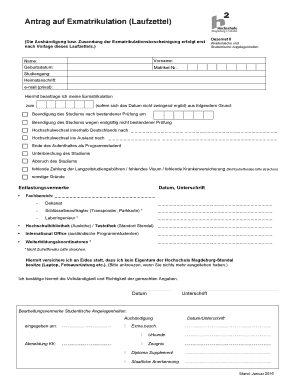 Antrag auf Exmatrikulation (Laufzettel)