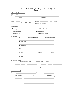 International Patient Hospital Registration Sheet (Italian)
