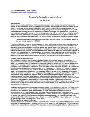 Teacher Training Self-Evaluation Form