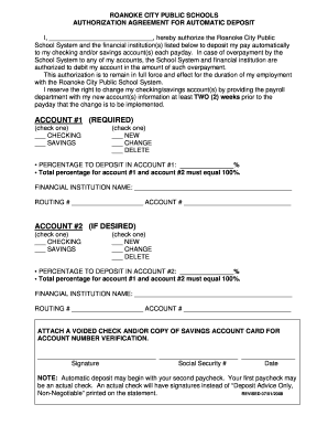 Roanoke City Public Schools Direct Deposit Authorization