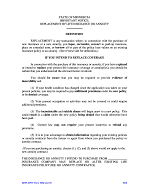 Minnesota Life Insurance Replacement Notice
