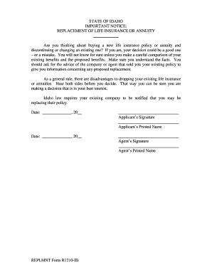 Idaho Life Insurance or Annuity Replacement Notice