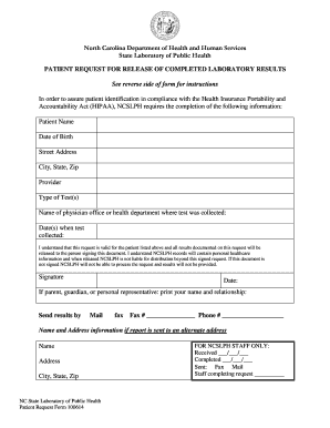 Patient Request for Release of Laboratory Results