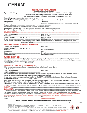 Formulaire d'inscription CERAN JUNIORS