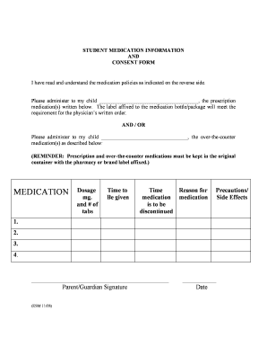 Student Medication Information and Consent Form