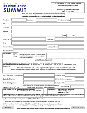 2012 National Rx Drug Abuse Summit Attendee Registration Form
