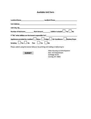 Available Unit Form