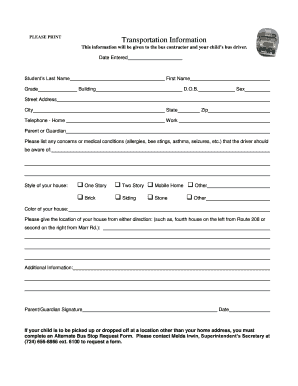 School Bus Transportation Information Form