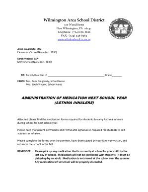Asthma Inhaler Permission Form