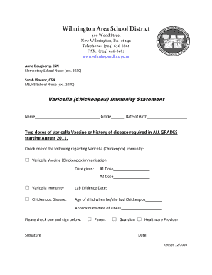 Varicella Immunity Statement