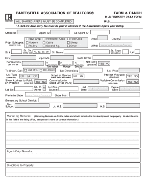 Bakersfield Association of Realtors Farm and Ranch MLS Property Data Form