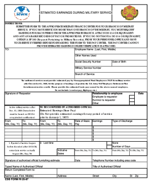 Military Service Earnings Request Form